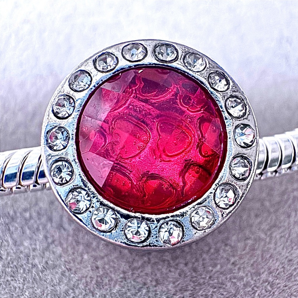 Red Heart Faceted Crystal Halo Slider Bead Charm Silver Tone fits PANDORA